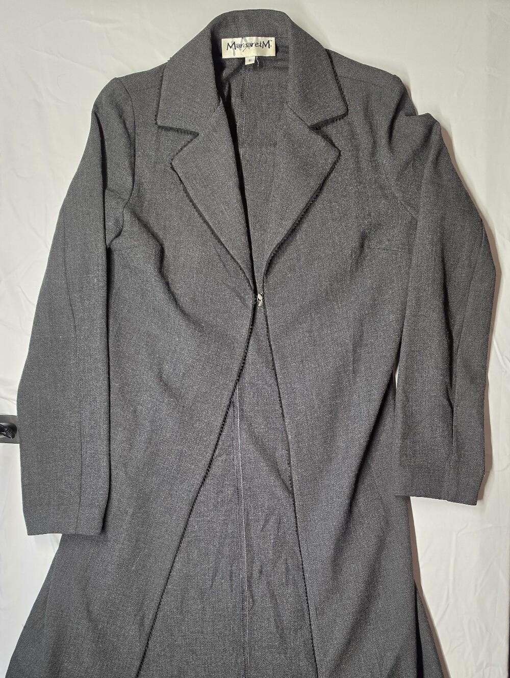 Margaret M Charcoal Gray Trench Coat with Notched Lapel